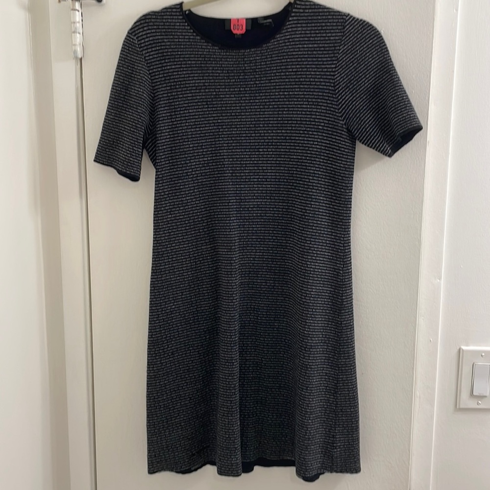 Navy blue striped white knit dress